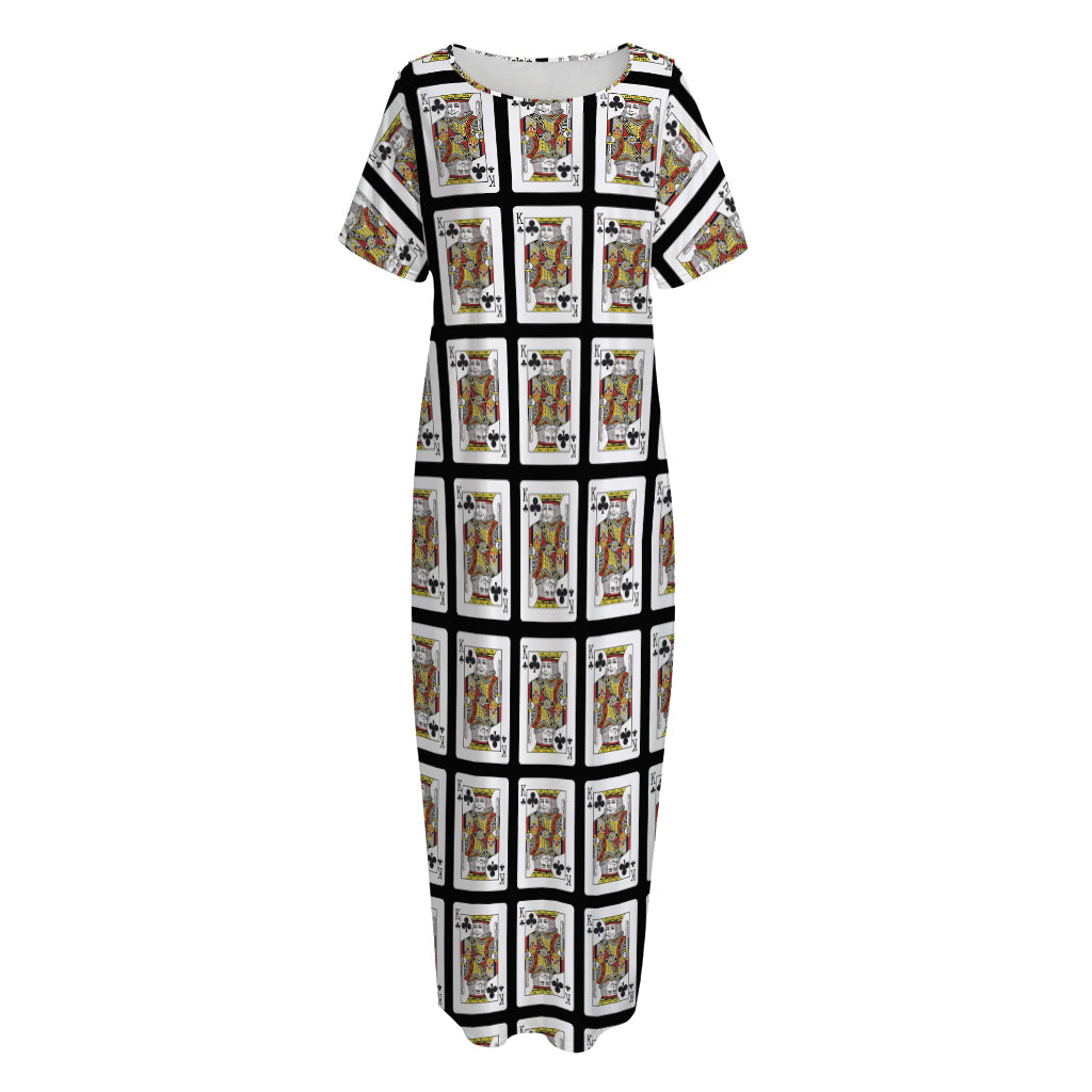 King Of Clubs Playing Card Pattern Print Short Sleeve Long Nightdress