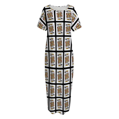King Of Clubs Playing Card Pattern Print Short Sleeve Long Nightdress
