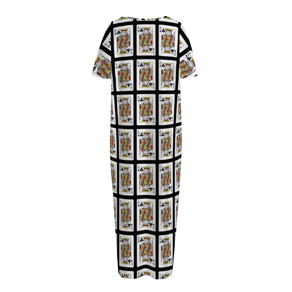 King Of Clubs Playing Card Pattern Print Short Sleeve Long Nightdress
