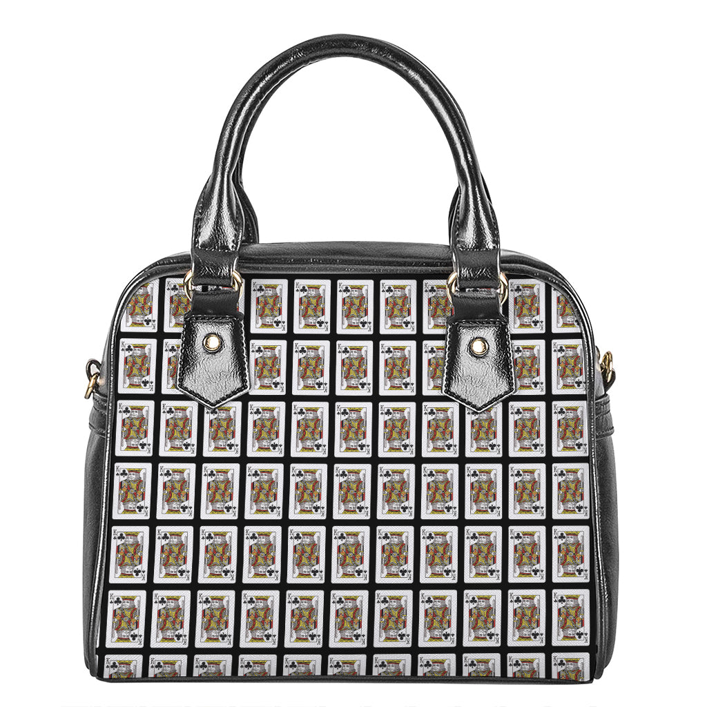 King Of Clubs Playing Card Pattern Print Shoulder Handbag
