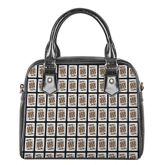 King Of Clubs Playing Card Pattern Print Shoulder Handbag