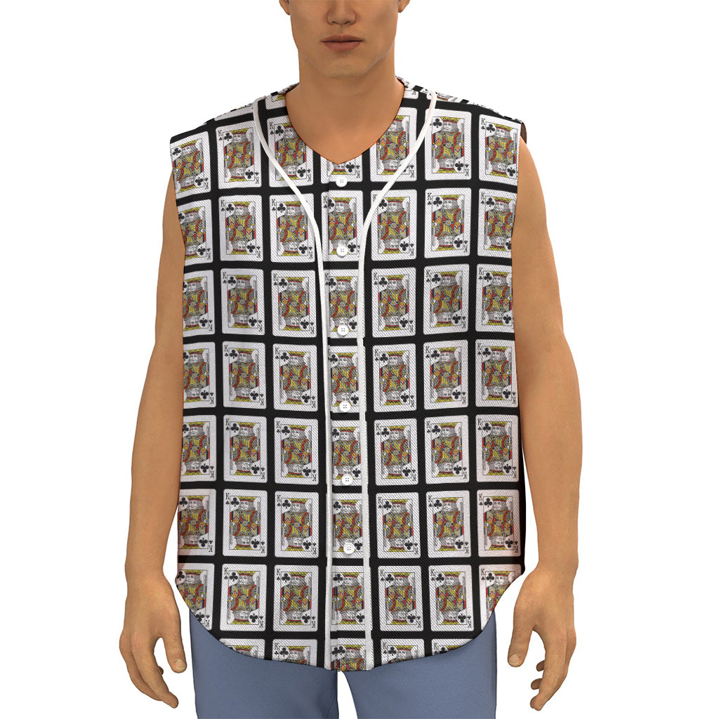 King Of Clubs Playing Card Pattern Print Sleeveless Baseball Jersey