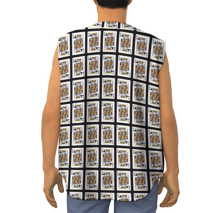 King Of Clubs Playing Card Pattern Print Sleeveless Baseball Jersey