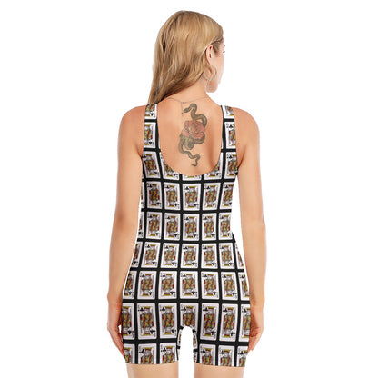 King Of Clubs Playing Card Pattern Print Sleeveless One Piece Swimsuit