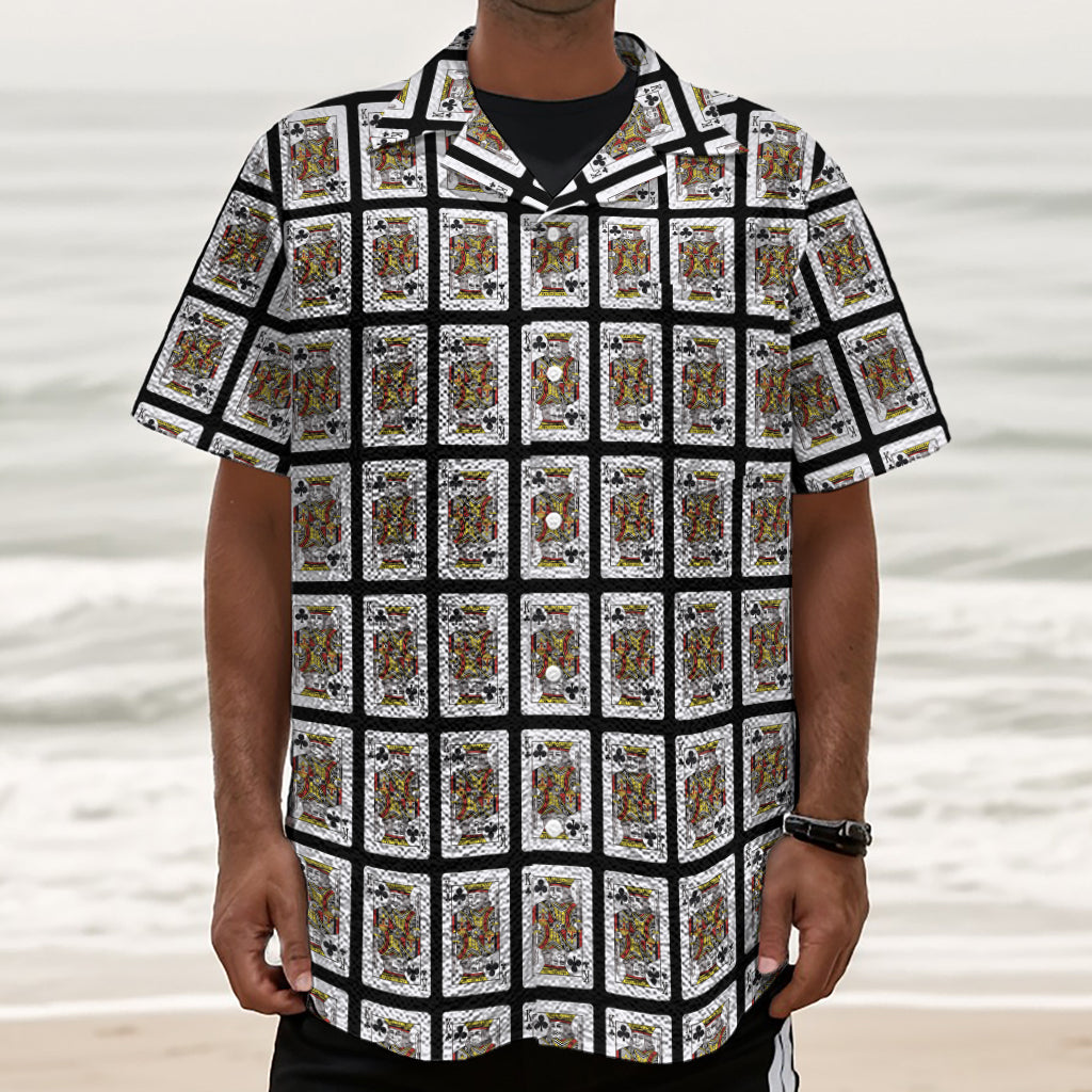 King Of Clubs Playing Card Pattern Print Textured Short Sleeve Shirt