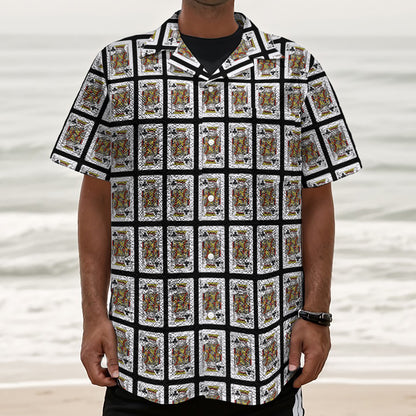 King Of Clubs Playing Card Pattern Print Textured Short Sleeve Shirt