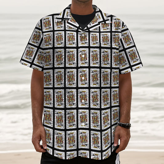 King Of Clubs Playing Card Pattern Print Textured Short Sleeve Shirt
