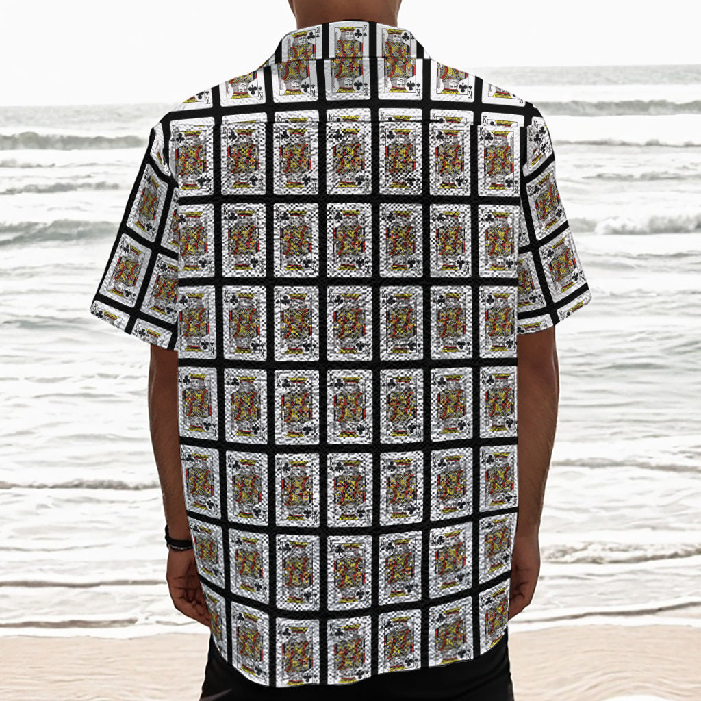 King Of Clubs Playing Card Pattern Print Textured Short Sleeve Shirt