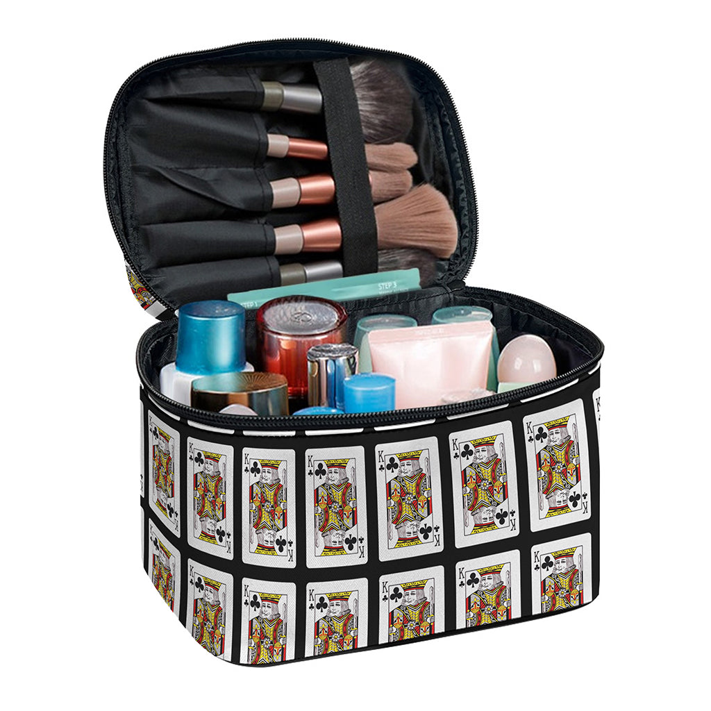 King Of Clubs Playing Card Pattern Print Travel Makeup Bag