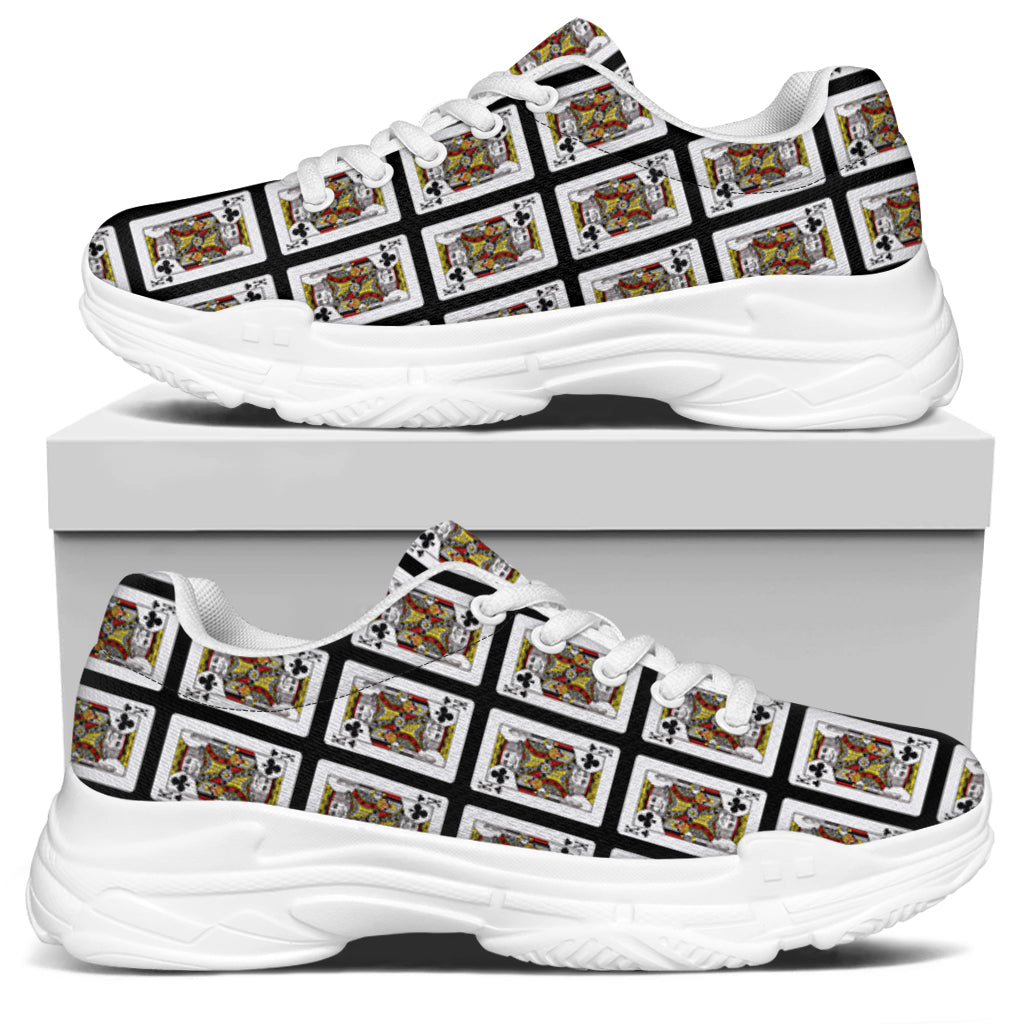 King Of Clubs Playing Card Pattern Print White Chunky Shoes