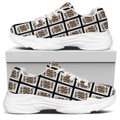 King Of Clubs Playing Card Pattern Print White Chunky Shoes