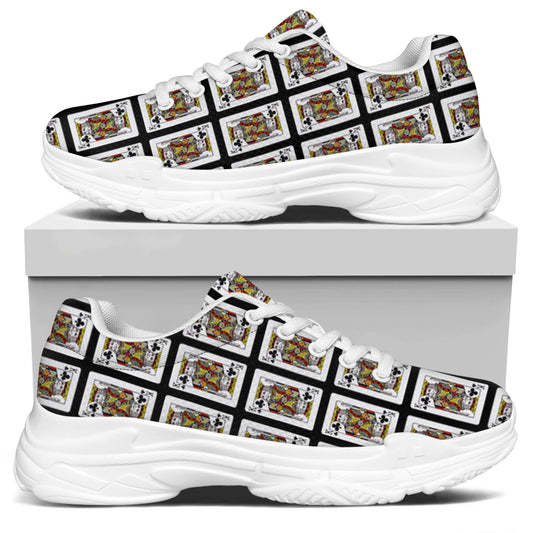King Of Clubs Playing Card Pattern Print White Chunky Shoes