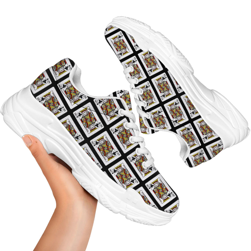 King Of Clubs Playing Card Pattern Print White Chunky Shoes