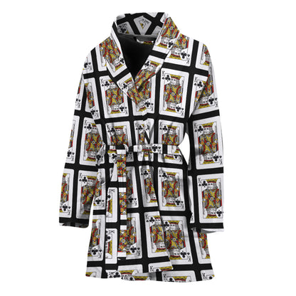 King Of Clubs Playing Card Pattern Print Women's Bathrobe