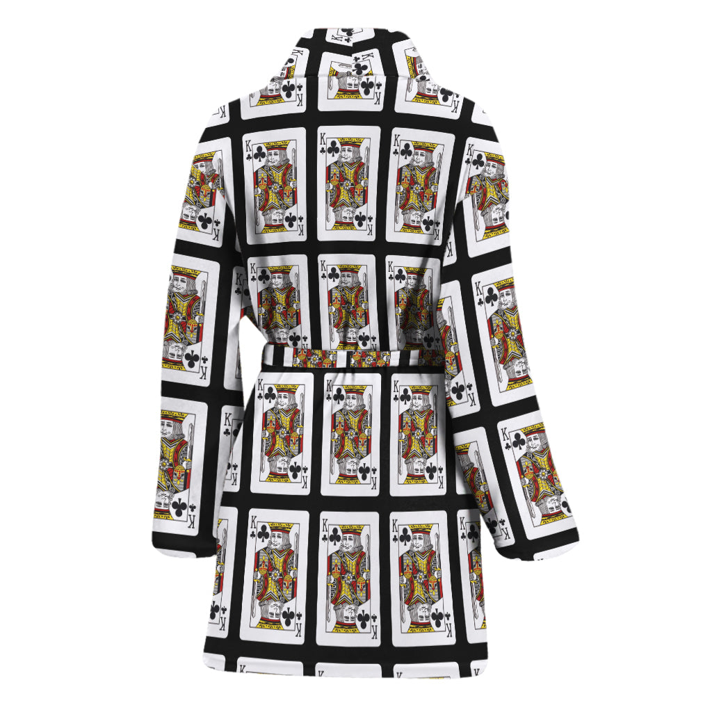 King Of Clubs Playing Card Pattern Print Women's Bathrobe