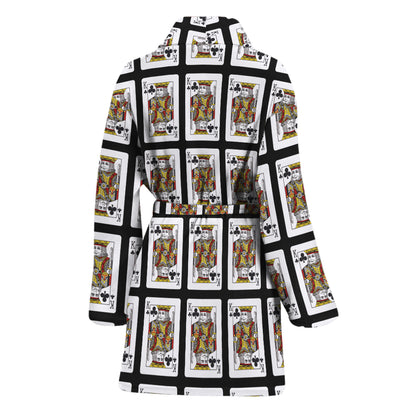 King Of Clubs Playing Card Pattern Print Women's Bathrobe