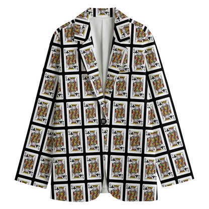 King Of Clubs Playing Card Pattern Print Women's Blazer