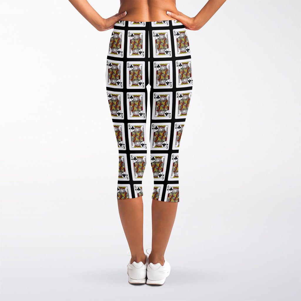 King Of Clubs Playing Card Pattern Print Women's Capri Leggings