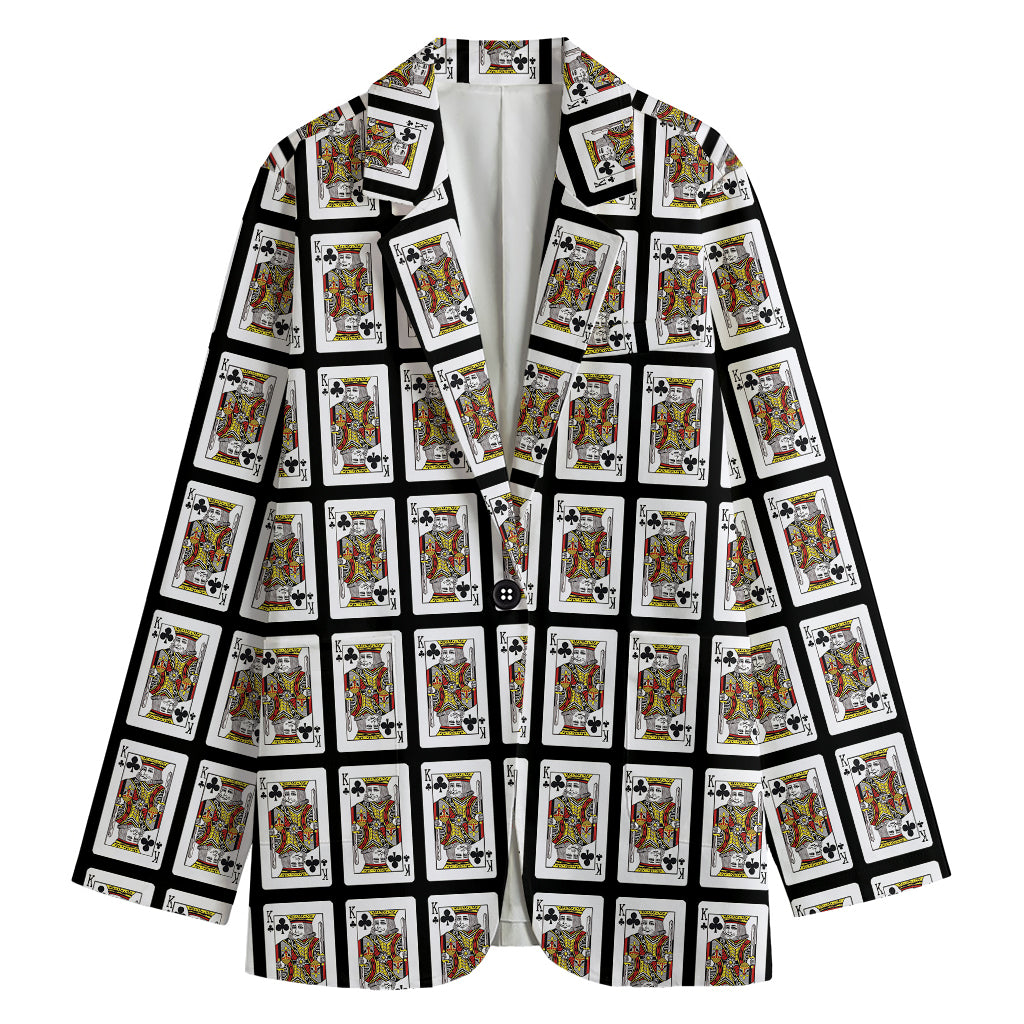 King Of Clubs Playing Card Pattern Print Women's Cotton Blazer