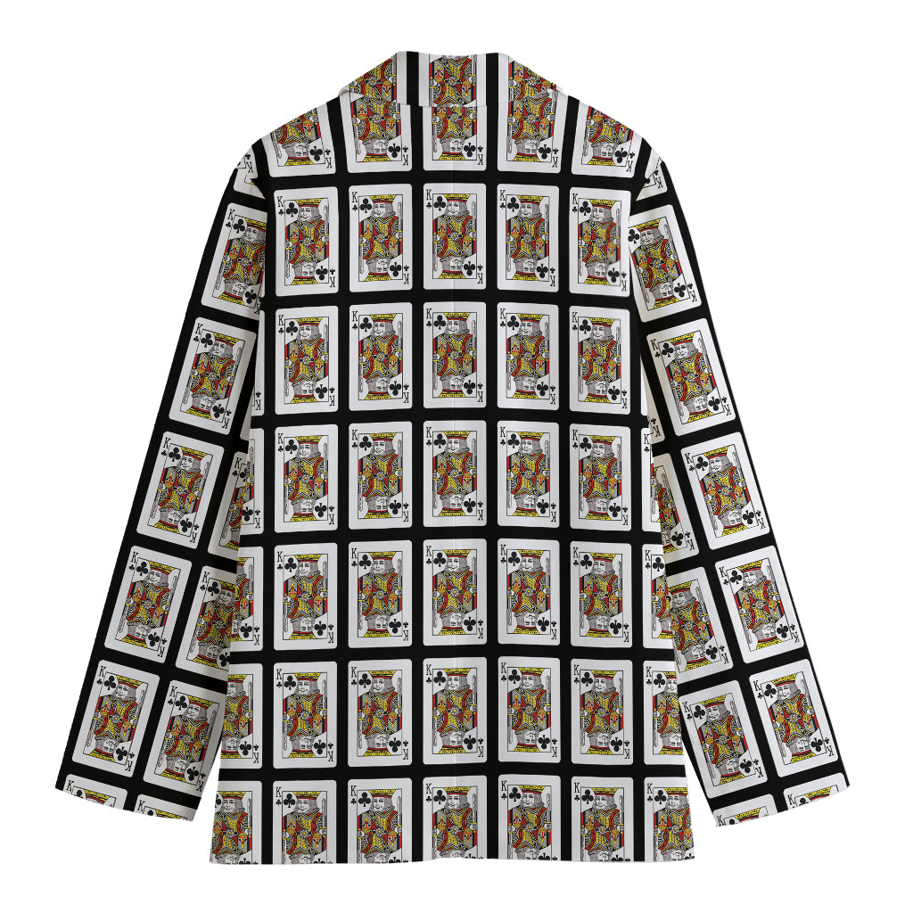 King Of Clubs Playing Card Pattern Print Women's Cotton Blazer
