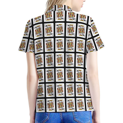 King Of Clubs Playing Card Pattern Print Women's Polo Shirt