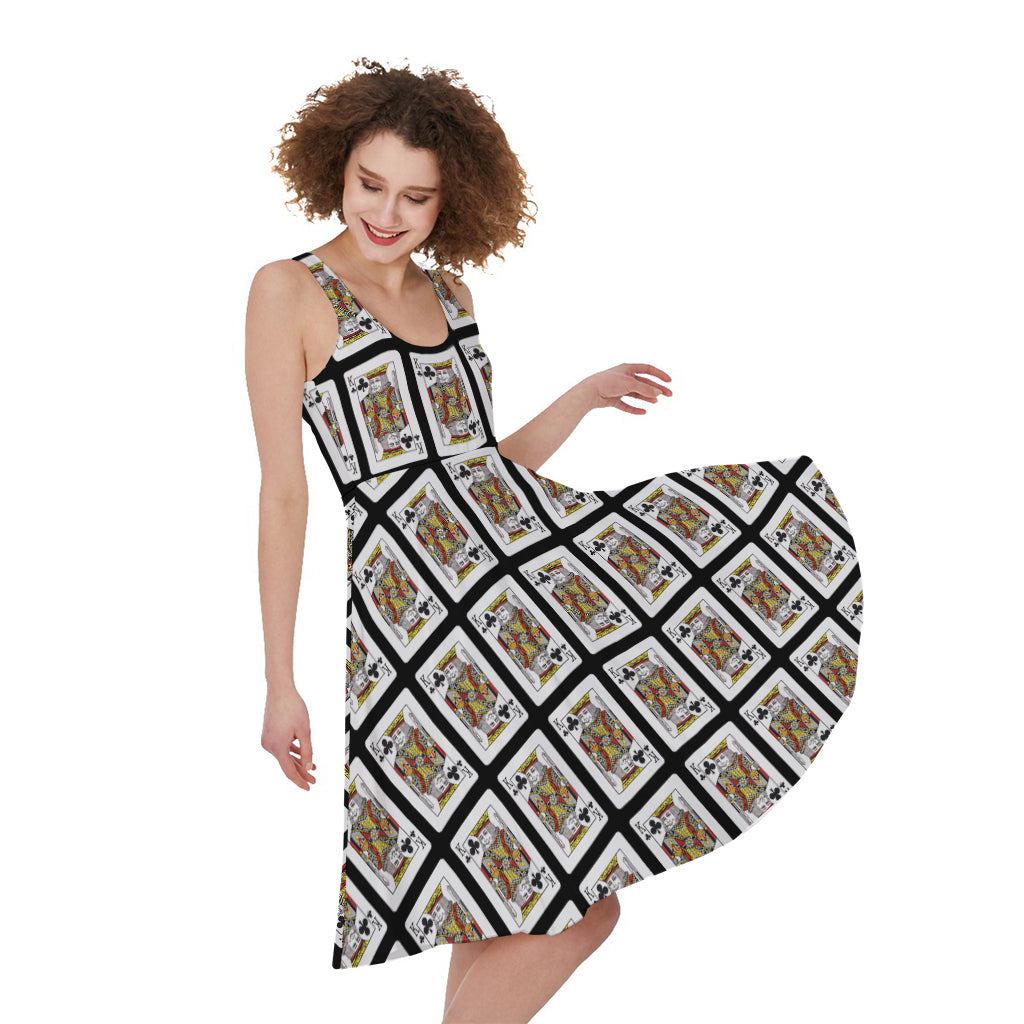 King Of Clubs Playing Card Pattern Print Women's Sleeveless Dress