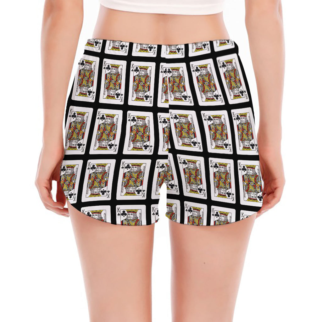 King Of Clubs Playing Card Pattern Print Women's Split Running Shorts