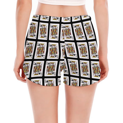 King Of Clubs Playing Card Pattern Print Women's Split Running Shorts
