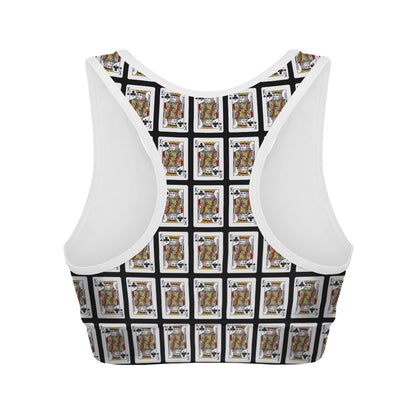 King Of Clubs Playing Card Pattern Print Women's Sports Bra