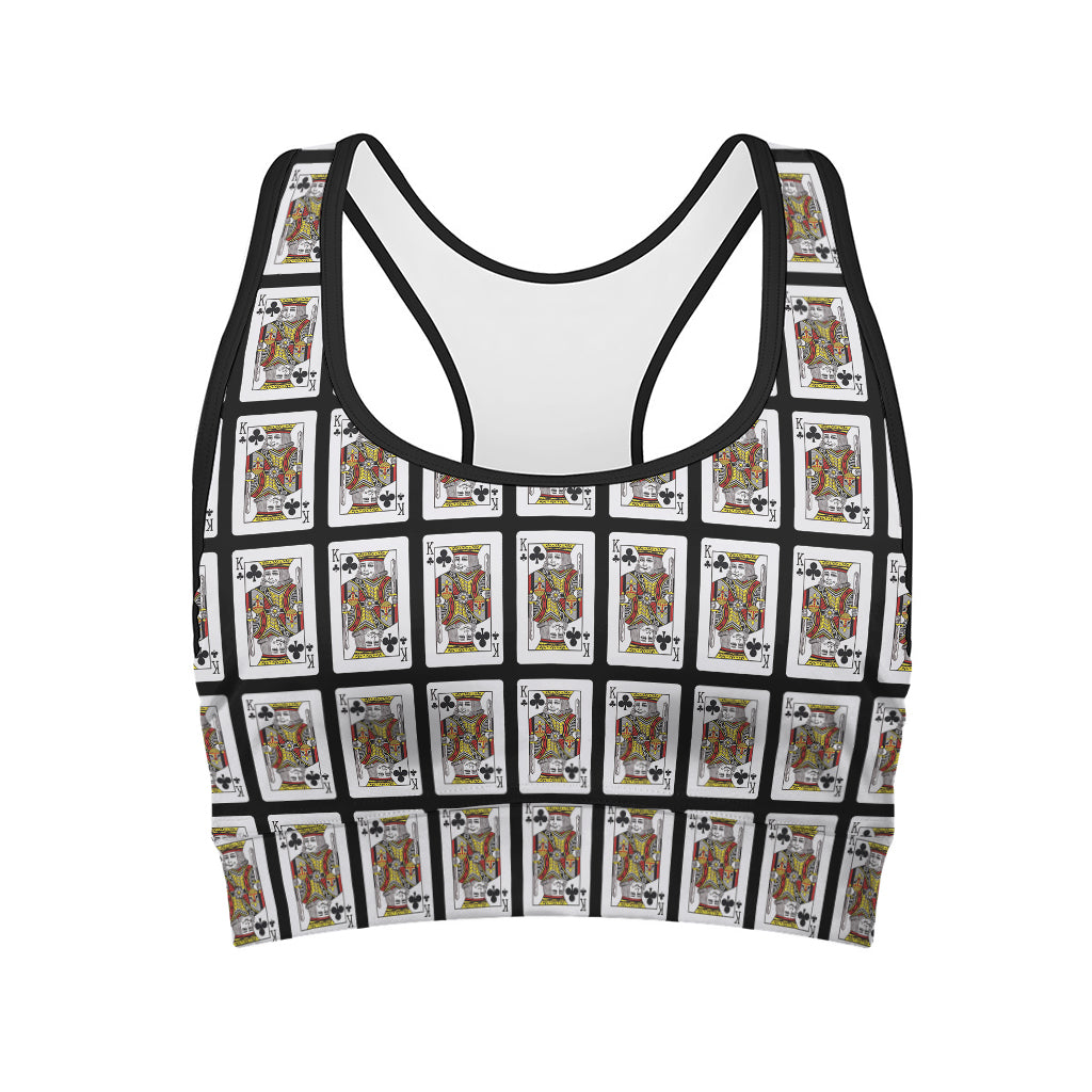 King Of Clubs Playing Card Pattern Print Women's Sports Bra