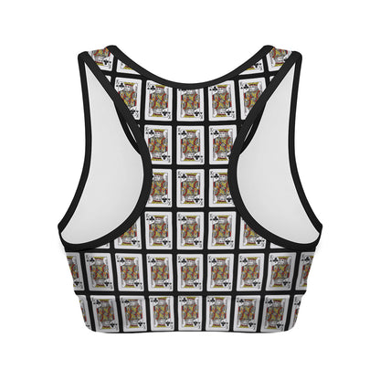 King Of Clubs Playing Card Pattern Print Women's Sports Bra