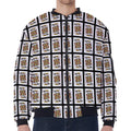 King Of Clubs Playing Card Pattern Print Zip Sleeve Bomber Jacket