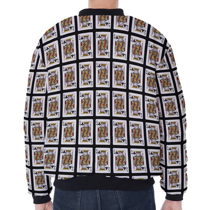 King Of Clubs Playing Card Pattern Print Zip Sleeve Bomber Jacket