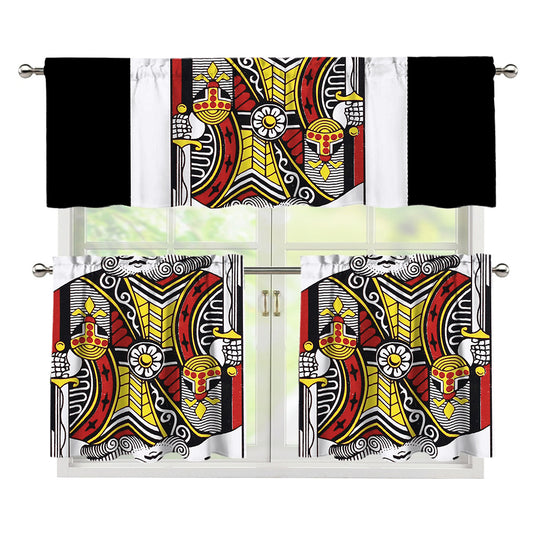 King Of Clubs Playing Card Print 3 Piece Kitchen Curtains