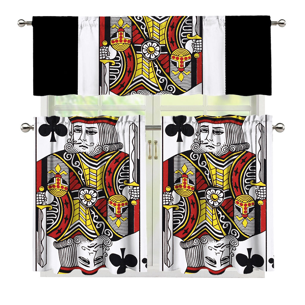 King Of Clubs Playing Card Print 3 Piece Kitchen Curtains
