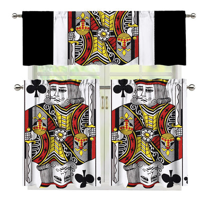 King Of Clubs Playing Card Print 3 Piece Kitchen Curtains