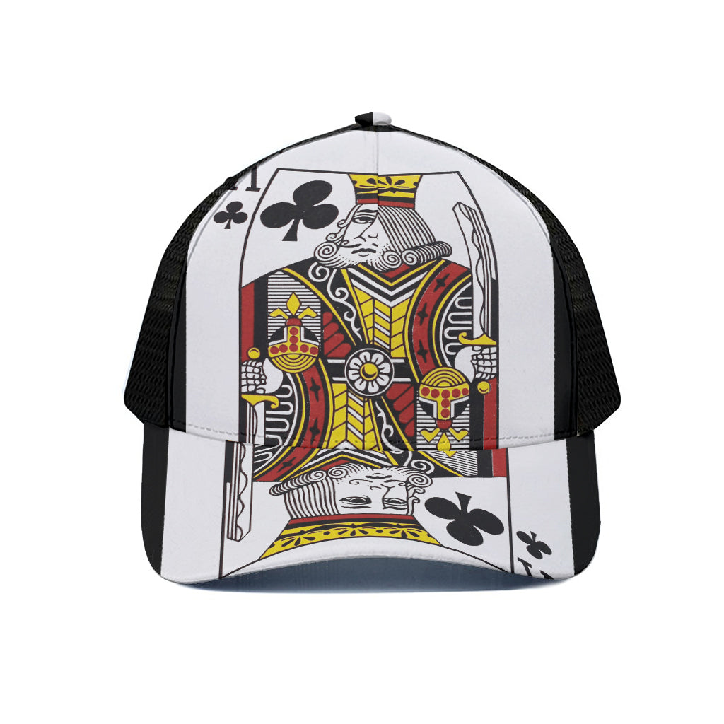 King Of Clubs Playing Card Print Black Mesh Trucker Cap