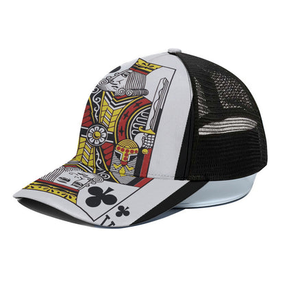 King Of Clubs Playing Card Print Black Mesh Trucker Cap