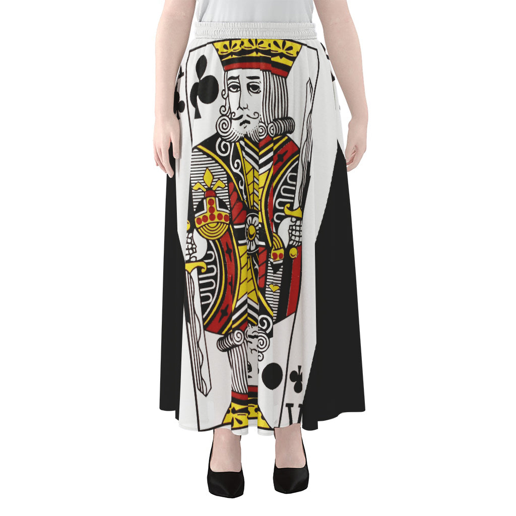 King Of Clubs Playing Card Print Chiffon Maxi Skirt
