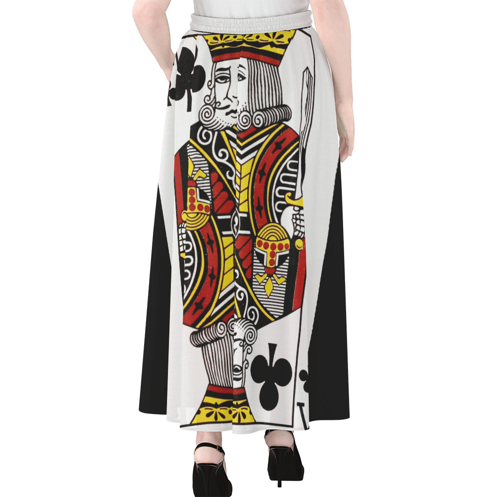 King Of Clubs Playing Card Print Chiffon Maxi Skirt