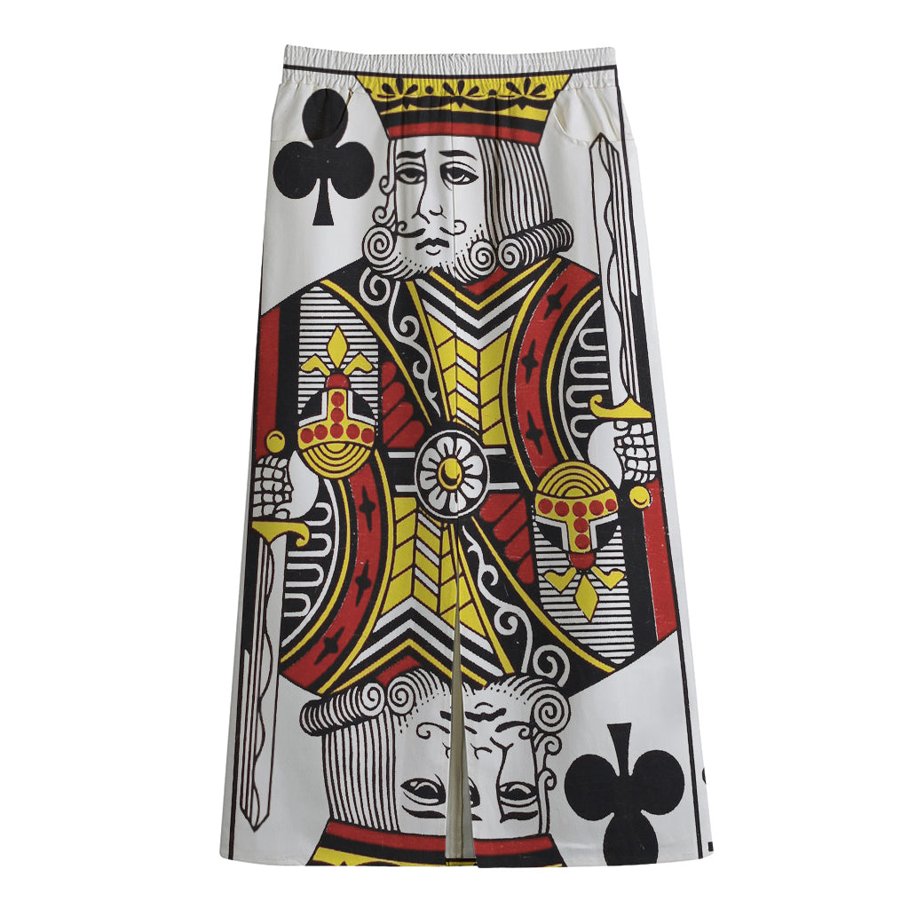 King Of Clubs Playing Card Print Cotton Front Slit Maxi Skirt