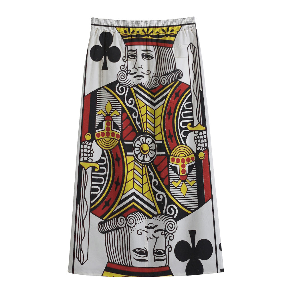 King Of Clubs Playing Card Print Cotton Front Slit Maxi Skirt
