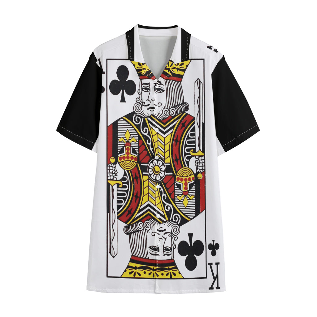 King Of Clubs Playing Card Print Cotton Hawaiian Shirt