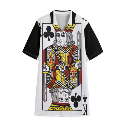 King Of Clubs Playing Card Print Cotton Hawaiian Shirt