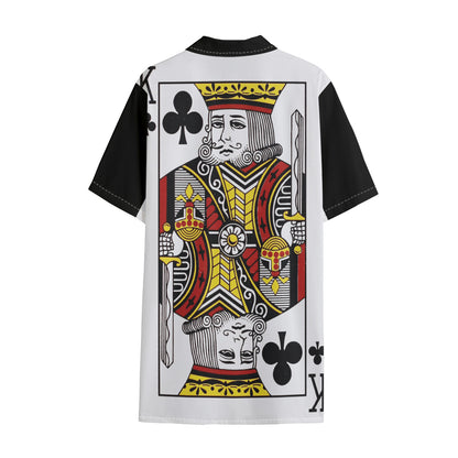 King Of Clubs Playing Card Print Cotton Hawaiian Shirt