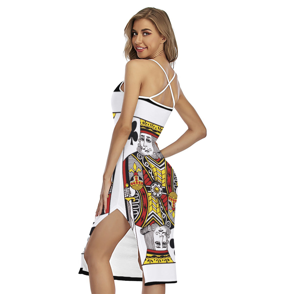 King Of Clubs Playing Card Print Cross Back Cami Dress
