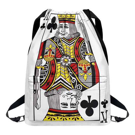 King Of Clubs Playing Card Print Drawstring Backpack