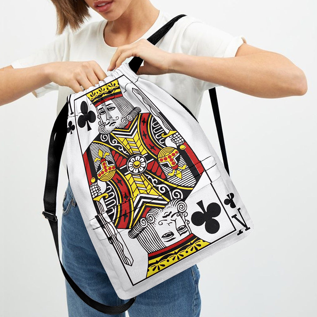 King Of Clubs Playing Card Print Drawstring Backpack