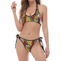 King Of Clubs Playing Card Print Halter Scoop Tie Side Bikini