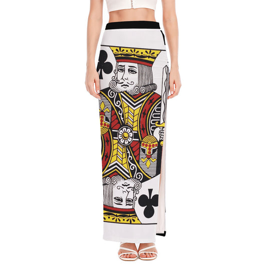 King Of Clubs Playing Card Print High Slit Maxi Skirt